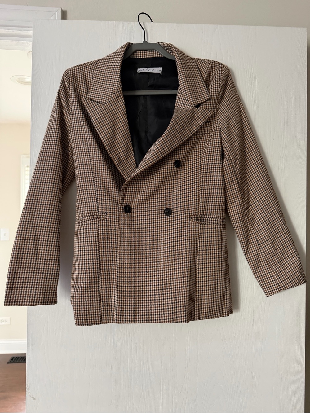 Petal & Pup Double-Breasted Houndstooth Blazer in Brown and Black